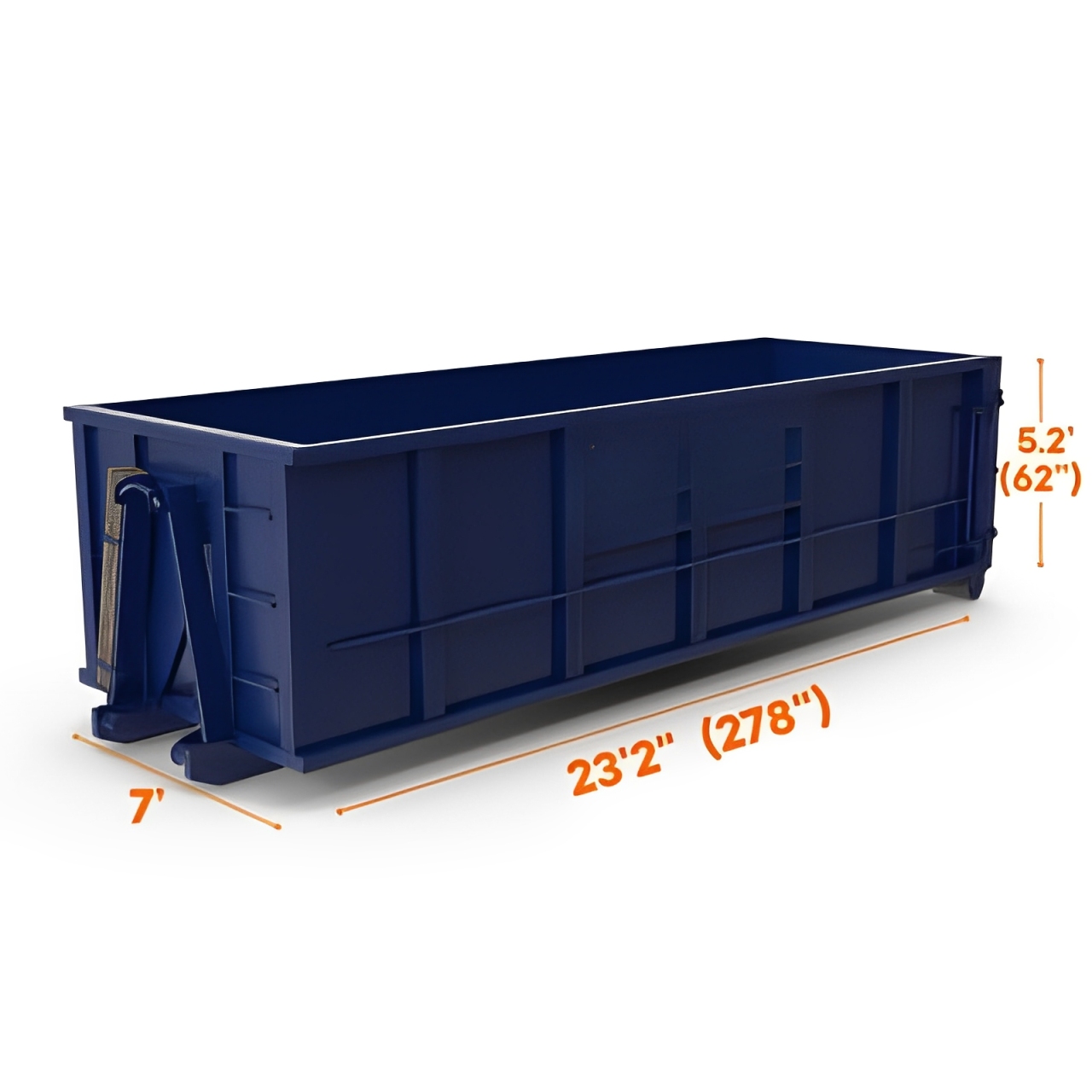Spacious green 30-yard roll-off dumpster with high walls, designed for heavy-duty construction debris.