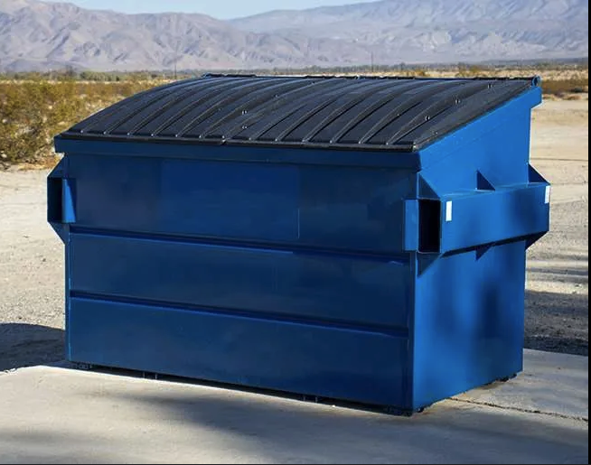 Front-load dumpster sizing chart graphic—capacities in yards with pickup frequency notes.